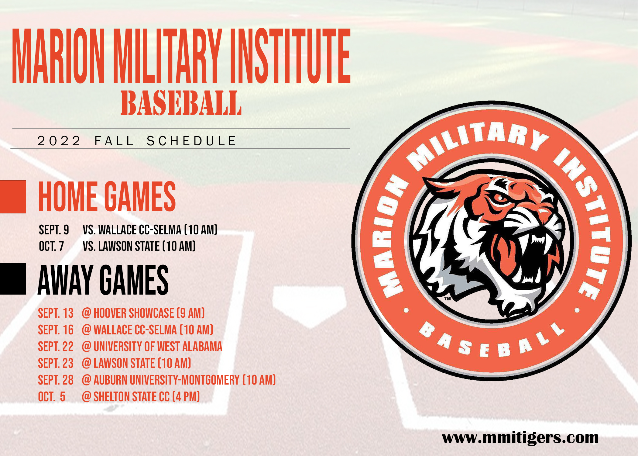 2022 Fall Baseball Schedule Updated